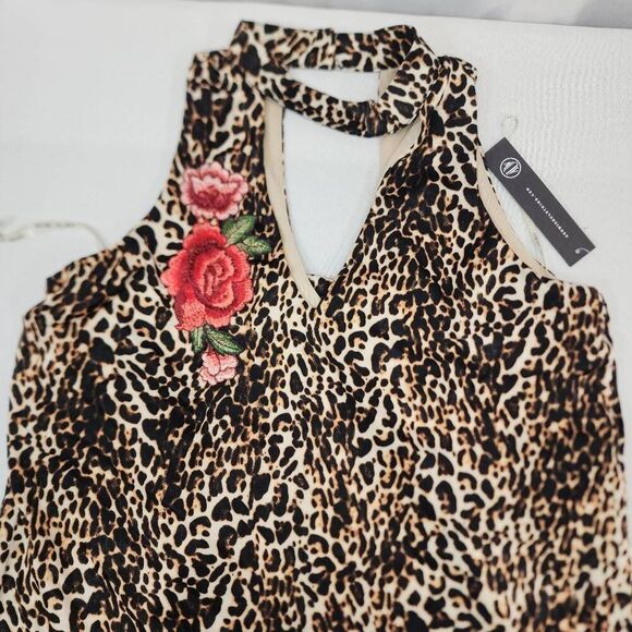 As U Wish Size Medium Clementine Halter Neck Mini Dress Floral Rose Applique Ani - Picture 7 of 7